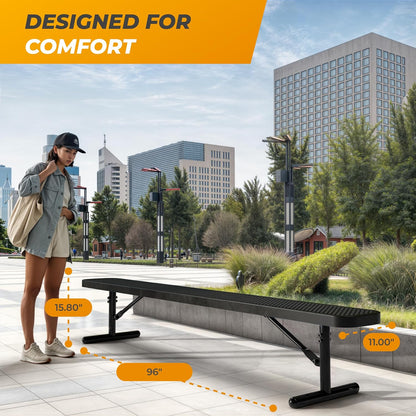 Heavy-Duty Outdoor Metal Bench, Thermoplastic-Coated, Portable, Weatherproof, Commercial-Grade for Parks, Gardens, Patios, Stores & More (8 Ft - Portable, Black)