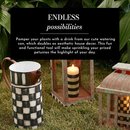 MACKENZIE-CHILDS Watering Can, Outdoor Galvanized Watering Can, Black-and-White Check It Out