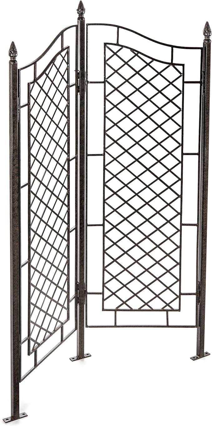 H Potter Large Trellis for Climbing Plants Wrought Iron Metal 2 Panel Ivy Garden Privacy Screen Patio Deck