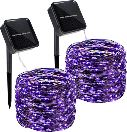 Twinkle Star 2 Pack Outdoor Solar String Lights, Total 80FT 240 LED Solar Powered Halloween Decorative Fairy Lights with 8 Modes, Waterproof Black Wire Light Patio Yard Wedding Party, Purple, 2 Pack