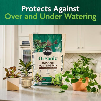 Miracle-Gro Organic Indoor Potting Mix, Protects Against Over and Under Watering, for Indoor Container Plants, Houseplants and Starter Plants, OMRI Listed, 16 qt., 2-Pack