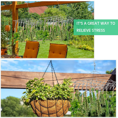 Bokon 4 Pcs Hanging Drying Rack for Herb Macrame Flower with Stainless Clip Dryer Hook for Drying Herb Air Plants Spices Flower Hydroponic Plant Ready to Use with Ceiling Hook(Square)