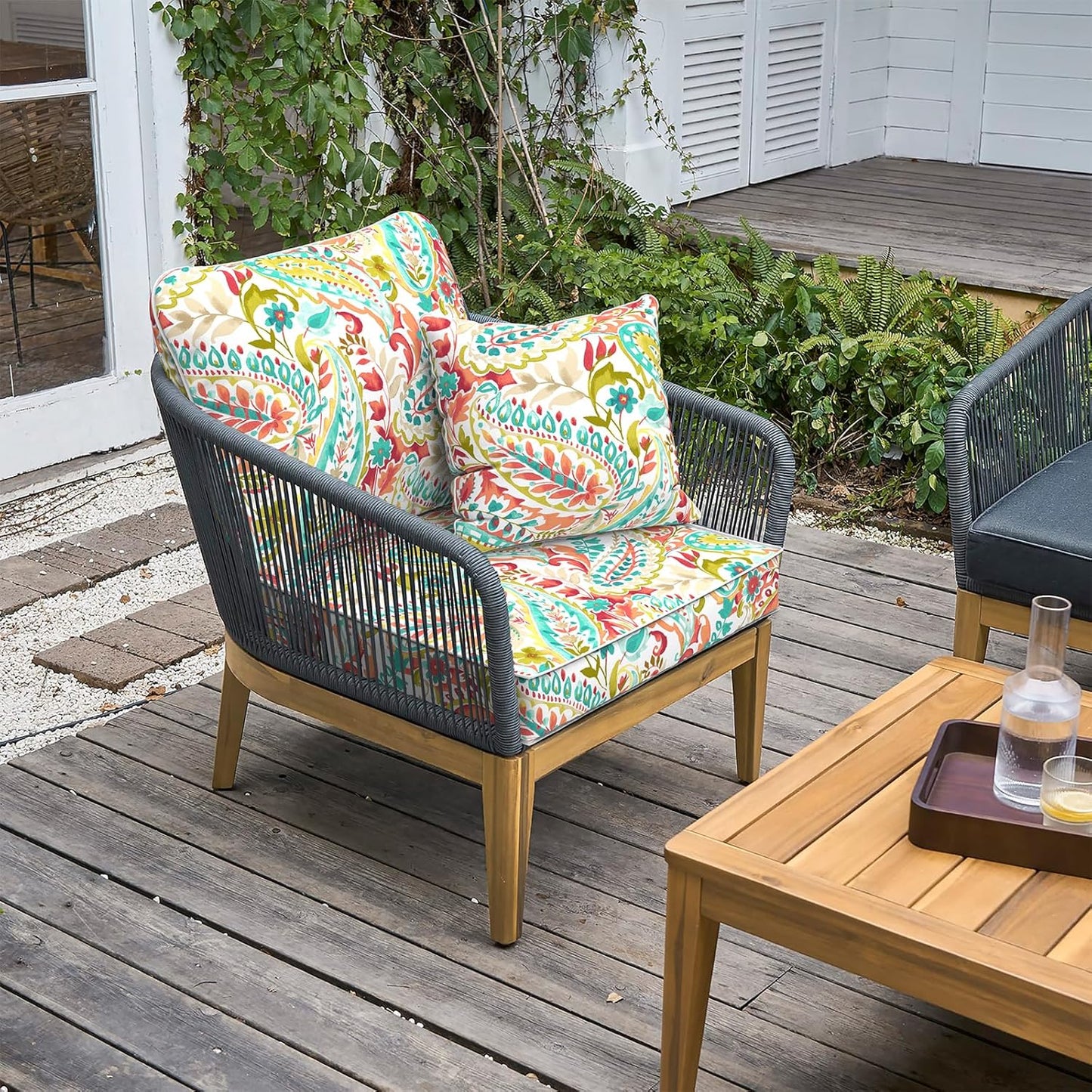 LVTXIII Outdoor Deep Seat Cushion Patio Seat and Back Cushion Set Seasonal Chair Cushion for Dining Arm Chairs, Wicker Chairs and Garden Furniture Decoration, 24"x24"x4", Pretty Paisley