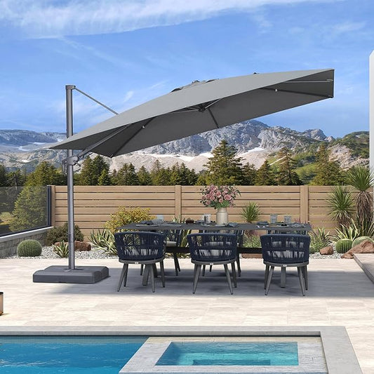 PURPLE LEAF 11.5' X 8' Left-right Tilting Outdoor Patio Umbrella Swivel Offset Cantilever Heavy Duty Rectangle Aluminum Umbrella with UV Resistant for Deck Pool Patio Backyard, Graphite Grey