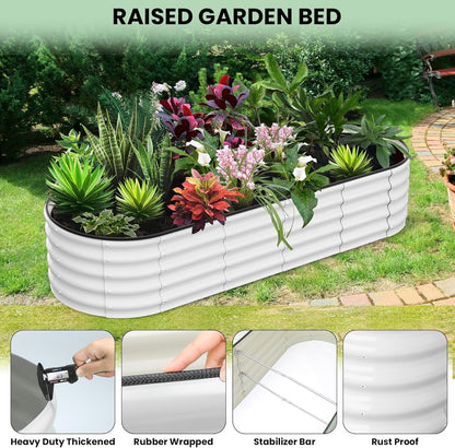 Galvanized Raised Garden Bed, 8x2x1.5Ft Metal Planter Box Outdoor, Oval Open-Ended Base Planter Raised Boxes for Vegetables Flower Herb,Beige