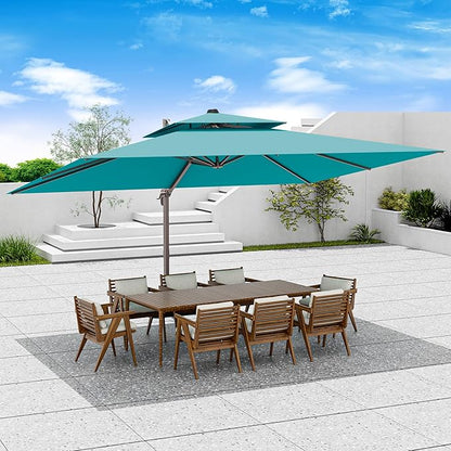 9x12 FT Patio Umbrella, Large Cantilever Rectangular Double Top Heavy Duty Offset Umbrellas with 360° Rotation, Outdoor shade for Garden Deck Pool, Turquoise