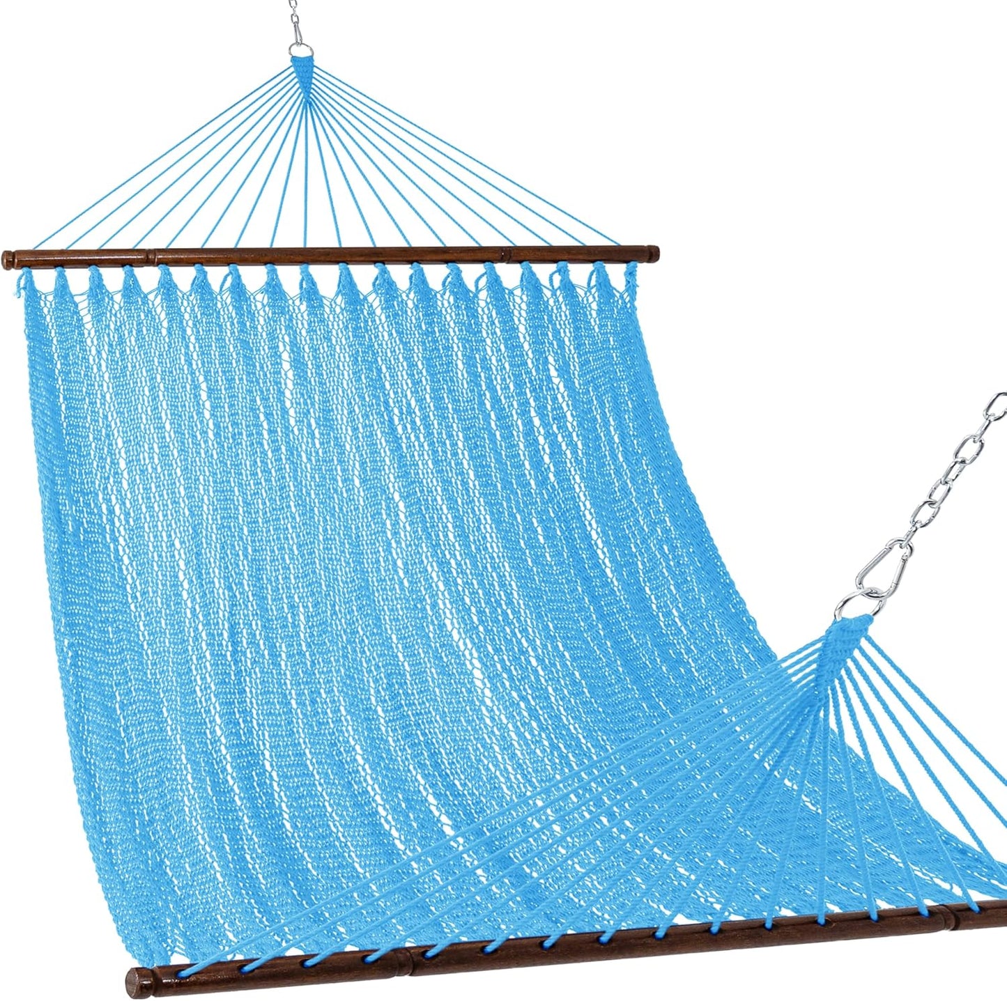 Lazy Daze Hammocks 10.5 FT Double 2 Person Caribbean Rope Hammock, Hand Woven Polyester Hammock with Spreader Bars, for Outside Outdoor Backyard Patio Poolside,450 LBS Capacity,SkyBlue