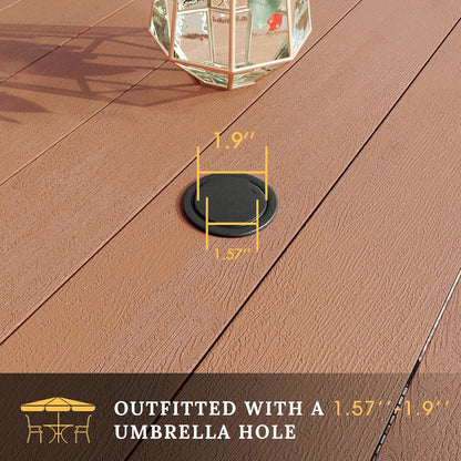 VICLLAX Patio Dining Set for 4, 5 Pieces Outdoor Furniture Set Includes 41.7" Round Patio Table and 4 Patio Stackable Chairs, Outdoor Table and Chairs for Outsides, Walnut Tabletop and Brown Fabric