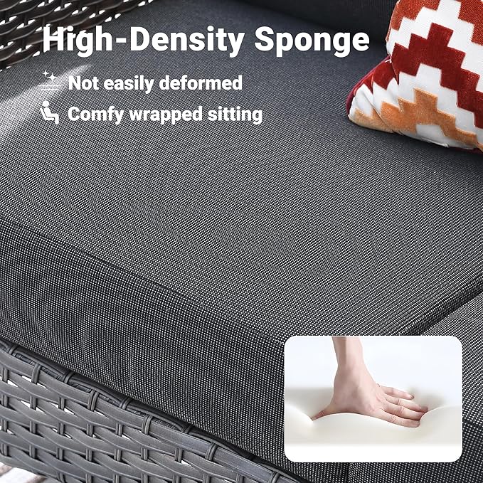 ovios 2 Pieces Patio Furniture Set, Outdoor Wicker Sofa with Glass Coffee Table, All Weather High Back Rattan Loveseat Couch 2 Seats with Comfy Cushions, Black