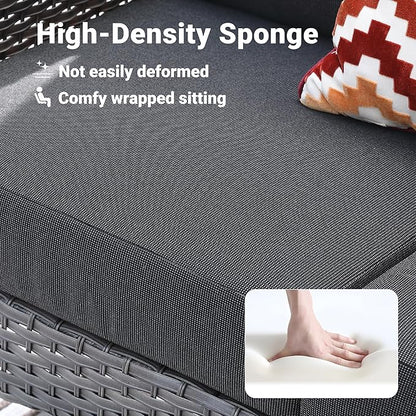 ovios 4 Pieces Patio Furniture Set, Outdoor Wicker Sofa with Coffee Table, Chairs, All Weather High Back Rattan Loveseat Couch with Comfy Cushions, Black