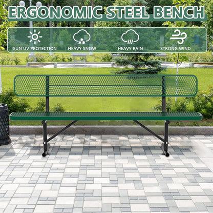 Heavy Duty Park Bench with Back Portable Frame, Outdoor Steel Bench with Backrest, Outdoor Park Bench Expanded Metal Mesh Bench for Lawn, Park, Deck, Garden, Patio, Porch, Black (Green, 8FT)