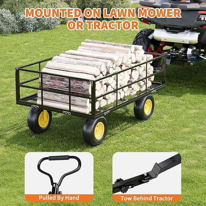 1400LB Capacity Garden Cart, 3-in-1 Heavy Duty Utility Wagon with 13" All-Terrain Tires, Removable Mesh Sides & 180° Swivel Handle - Outdoor Yard Cart for Gardening, Farming, Patio Use