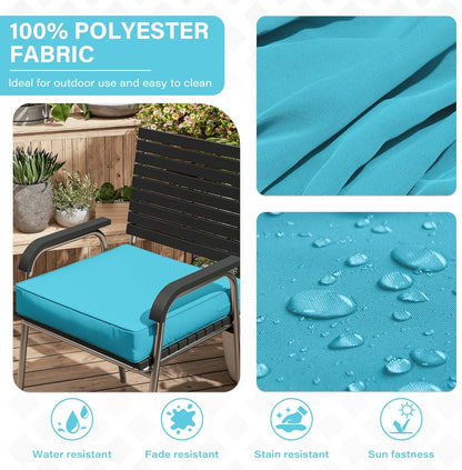 Patio Chair Cushions 19 X 19 X 4 Inch Waterproof Outdoor Seat Cushions for Patio Furniture, Outdoor Sofa Couch Pads with Ties & Handle, Set of 2, Lake Blue