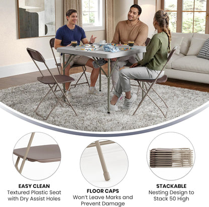 Flash Furniture Hercules Series Plastic Folding Chair - Brown - 4 Pack 650LB Weight Capacity Comfortable Event Chair-Lightweight Folding Chair