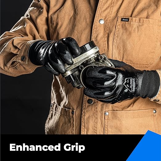 Waterproof Gloves for Men and Women, Freezer Gloves with Grip, Double Nitrile Dipped for Extreme Oil Repellent, for Construction, Mechanics, Mining, Plumbing, Black, Medium