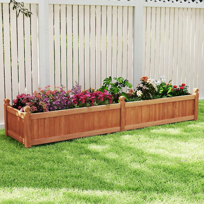 HAPPYGRILL Raised Garden Bed, Wood Elevated Flower Box with 8 Drain Holes, Liner, for Flowers, Vegetables, Herbs, Fruits, Outdoor Planter Box for Backyard, Garden, Lawn, 89" x 23.5" x 16"
