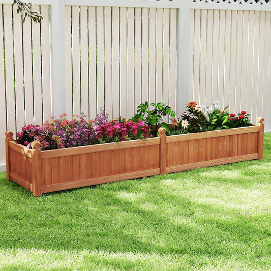 HAPPYGRILL Raised Garden Bed, Wood Elevated Flower Box with 8 Drain Holes, Liner, for Flowers, Vegetables, Herbs, Fruits, Outdoor Planter Box for Backyard, Garden, Lawn, 89" x 23.5" x 16"