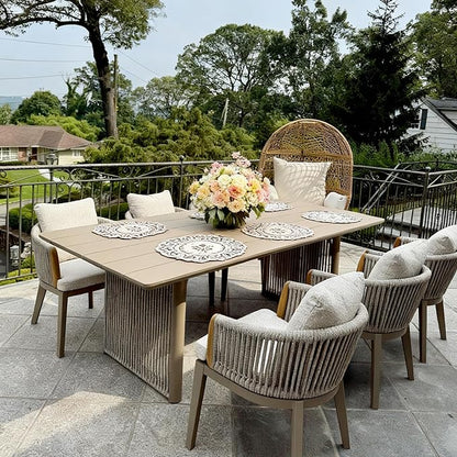 PURPLE LEAF 7 Pieces Outdoor Dining Set for 6, Aluminum Outdoor Patio Table and Chairs Set with Olefin Cushions, All-Weather Patio Dining Set for Garden or Deck, Beige