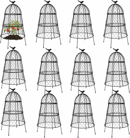 Pack of 12 Heavy-Duty Chicken Wire Plant Cloches – Rustproof Garden Protectors and Plant Cages for Vegetables and Flowers – Safeguard Plants from Deer and Critters – 20” x 12”
