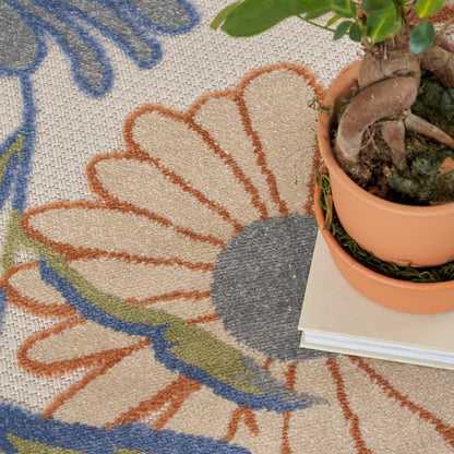 Nourison Home Aloha Beige Multicolor 5'3" x Round Area Rug - Easy Cleaning, Non Shedding, Bed Room, Living Room, Dining Room, Kitchen (5' x Round)