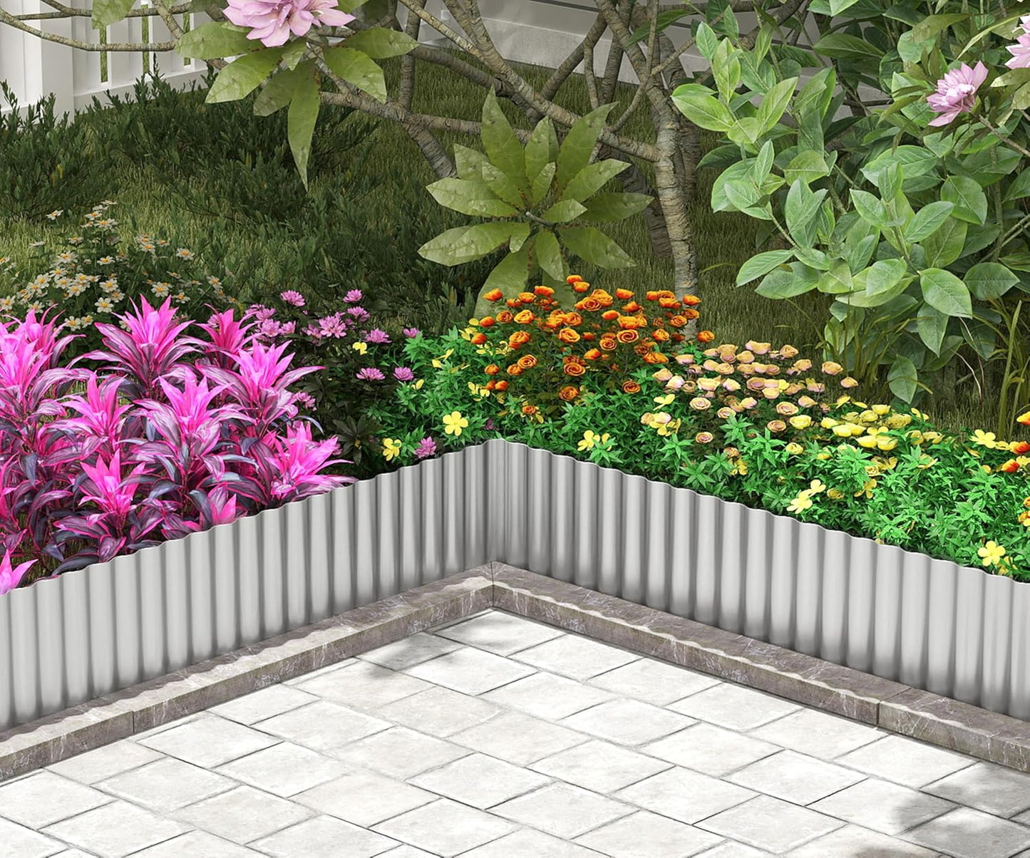 Metal Garden Edging Border, Corrugated Steel Landscaping, DIY for Lawn (Silver, 8 Inch x 20FT)