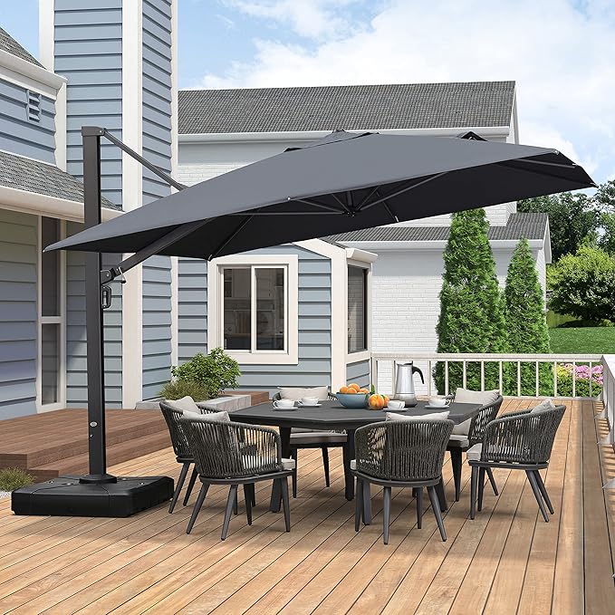 PURPLE LEAF 11 FT Square Patio Umbrella Large Cantilever Outdoor Aluminum Offset Umbrella with 360-degree Rotation for Garden Deck Backyard Pool, Grey