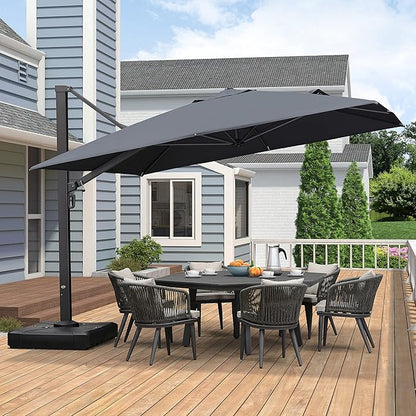 PURPLE LEAF 11 FT Square Patio Umbrella Large Cantilever Outdoor Aluminum Offset Umbrella with 360-degree Rotation for Garden Deck Backyard Pool, Grey