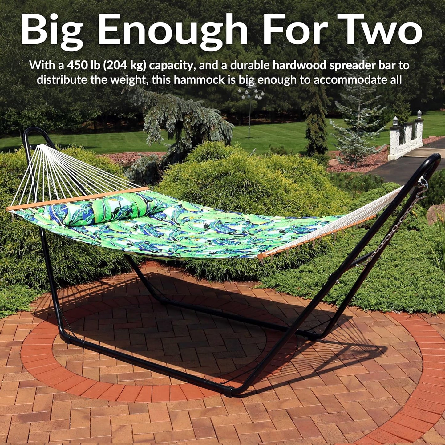 Sunnydaze Quilted Outdoor Hammock with Spreader Bars - Heavy-Duty 450-Pound Capacity Double Hammock for Outside - Exotic Foliage
