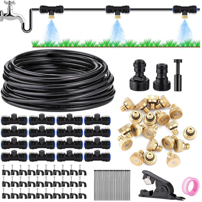 Mornajina Automatic Drip Irrigation Kits Garden Irrigation System, Includes 66FT 1/4 inch Irrigation Tubing Hose & 26Pcs Mist Nozzles Tee & 26Pcs Brass Misting Nozzles for Garden Watering System