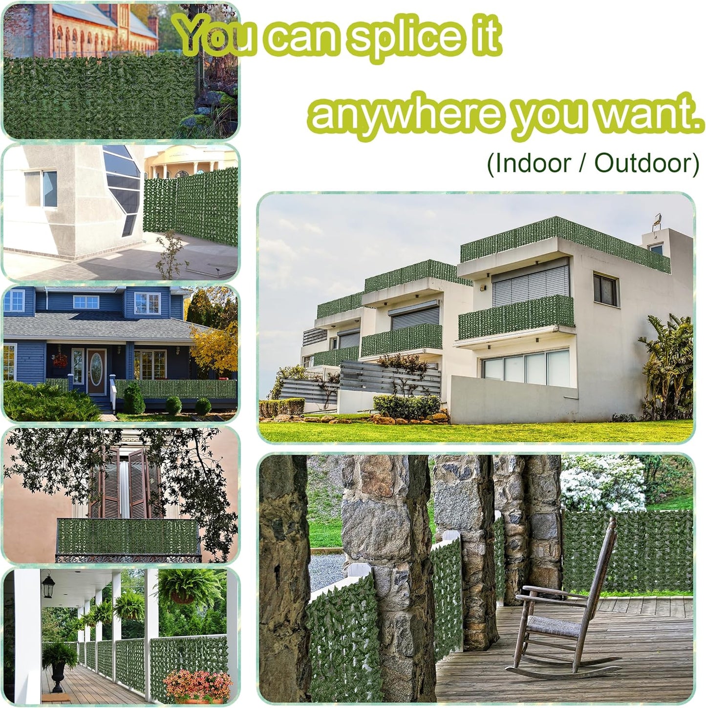 Artificial Ivy Privacy Fence Screen, 128 "x 48" (43 Sqft) Anti-Ultraviolet Artificial Hedge Grass Wall, Used for Indoor and Outdoor Green Background, Garden Greening Decoration