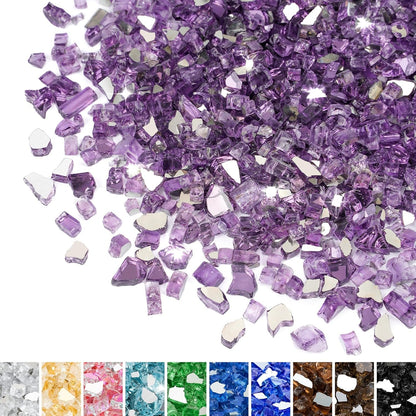 Mr. Fireglass 10 Pounds Fire Glass - 1/4 Inch High Luster Reflective Tempered Glass Rocks for Fireplace Fire Pit Table and Landscaping, Purple