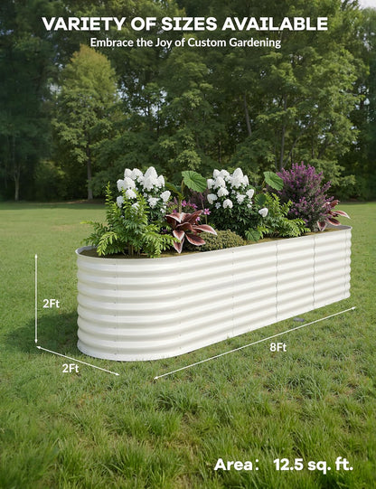 2 Pcs Raised Garden Beds Outdoor 8x2x2 ft - Galvanized Steel Planter Box for Vegetables, Flowers, Rust-Resistant Garden Box, Easy Assembly Raised Beds, Durable Planters for Outdoor Plants, Beige