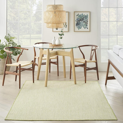 Nourison Courtyard Indoor/Outdoor Ivory Green 6' x 9' Area Rug, Geometric, Easy Cleaning, Non Shedding, Bed Room, Living Room, Dining Room, Deck, Patio, Backyard (6x9)