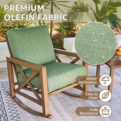 NATURAL EXPRESSIONS Rocking Bistro Set, 3 Piece Outdoor Patio Conversation Furniture Set with 2 Rockers and 1 Metal Coffee Table with Thick Cushions for Backyard,Porch,Poolside,300lbs