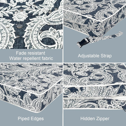 LVTXIII Patio Chair Cushions 19"x19"x3", Water-Repellent Outdoor Seat Cushions for Patio Furniture, Square Chair Pads with Ties for Home Garden Decoration, Set of 2, Damask Lapis