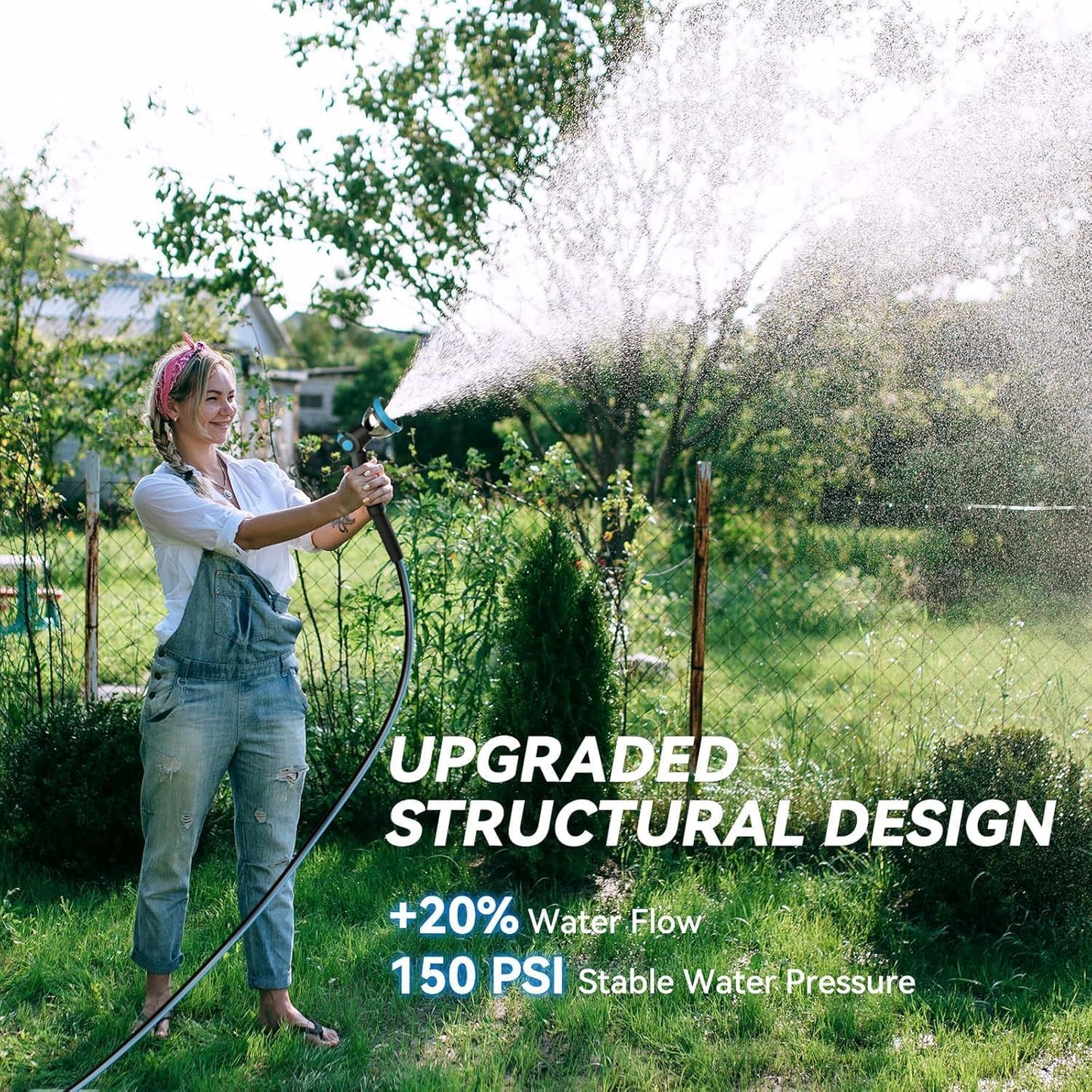 Retractable Garden Hose Reel - 100 ft x 5/8 in Heavy Duty Wall Mount with Auto Rewind, Any Length Lock, 180° Swivel Bracket & 10-Pattern Nozzle (White & Grey)