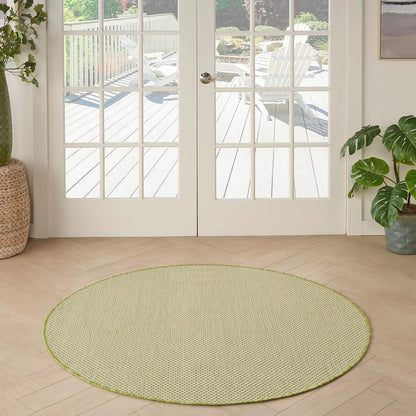 Nourison Home Courtyard Indoor/Outdoor Ivory Green 4' x Round Area Rug, Easy Cleaning, Non Shedding, Bed Room, Living Room, Dining Room, Backyard, Deck, Patio (4 Round)