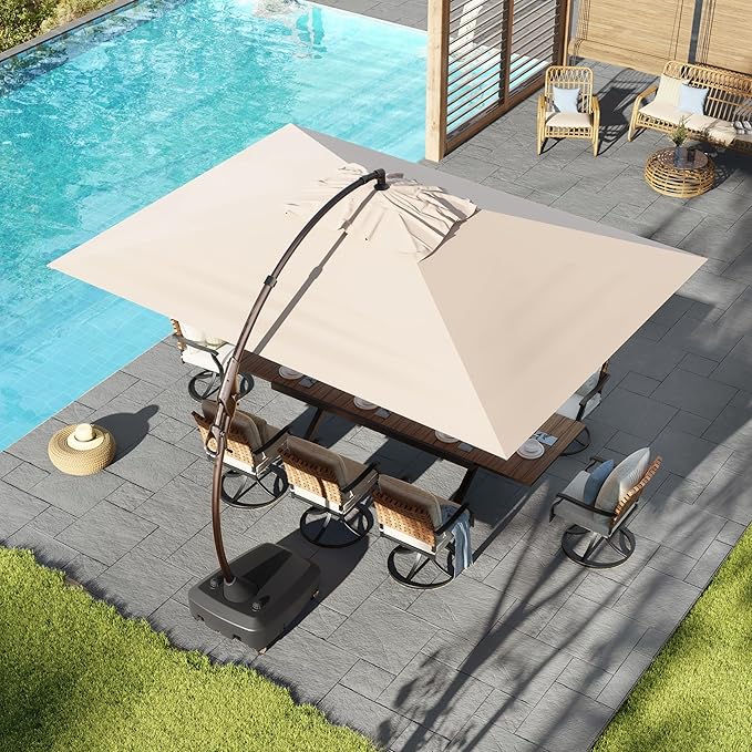 Grand patio 10x13 FT Outdoor Cantilever Umbrella with Base Large Aluminum Rectangle Offset Umbrella for Pool Garden (Champagne, 10x13 FT)