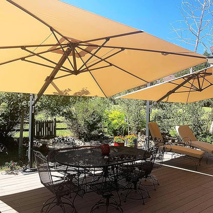 PURPLE LEAF 11' X 15' Rectangle Patio Umbrella Large Outdoor Aluminum Offset Umbrella with 360-degree Rotation Cantilever Umbrella for Garden Deck Backyard Pool Beige
