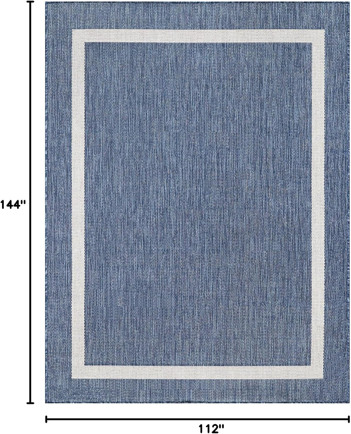 Bordered Outdoor Rug 9x12 Washable Outside Carpet for Indoor Patio Porch Waterproof Easy Cleaning Non Shedding Area Rugs Blue 9 x 12
