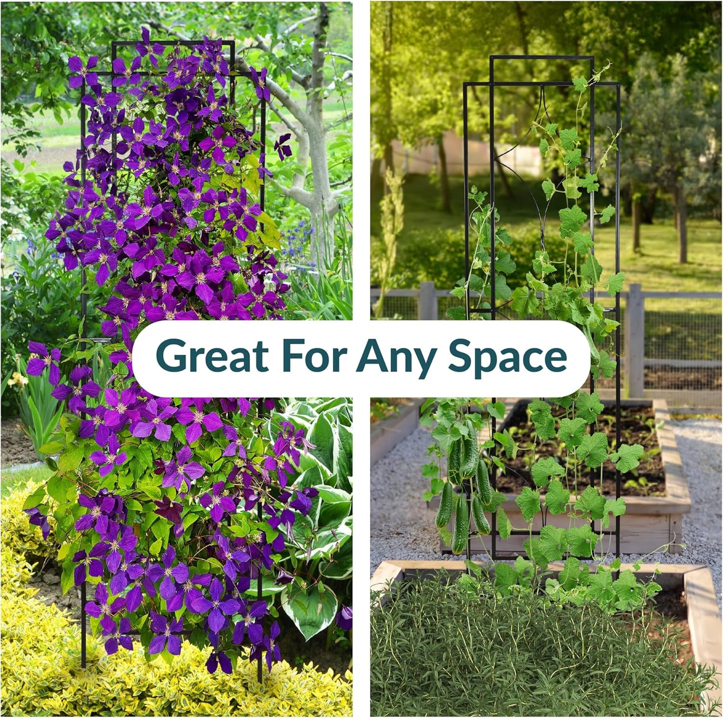 Sunnydaze 2-Piece Chic Diamonds Garden Trellis for Climbing Plants - Outdoor Decorative Metal Flower Trellis - 48-Inch Tall - Black