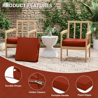 Patio Chair Cushions 19 X 19 X 4 Inch Waterproof Outdoor Seat Cushions for Patio Furniture, Outdoor Sofa Couch Pads with Ties & Handle, Set of 2, Terra Red