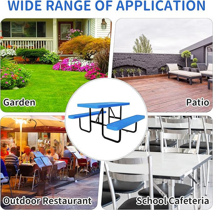 72'' Rectangular Steel Picnic Table for Outdoors,Commercial Metal Picnic Table Bench Set with Umbrella Hole,School Canteen Table W/Seats - Heavy Duty Sturdy Picnic Tables Furniture for Patio Garden