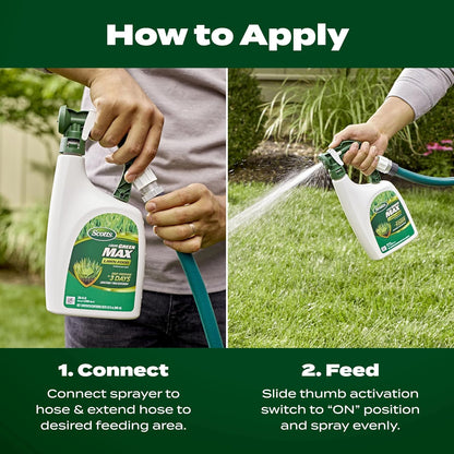 Scotts Liquid Green Max Lawn Food: 2,000 sq. ft., 2-in-1 Fertilizer and Iron Supplement, Use on Any Grass Type, 32 oz.