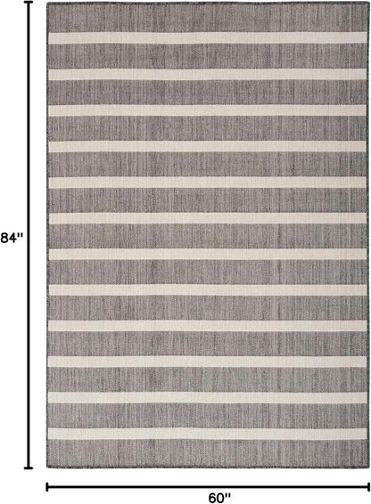 Nourison Home Positano Indoor/Outdoor Charcoal Ivory 5' x 7' Area Rug, Easy Cleaning, Non Shedding, Bed Room, Living Room, Dining Room, Deck, Backyard, Patio (5x7)