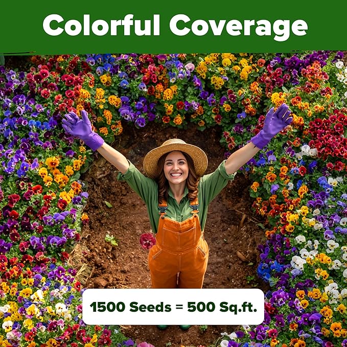 HOME GROWN Pansy Swiss Giants Mix - 1,500 Flower Seeds (2.13g) - Fall Planting Pansies Seed - Edible Viola Seeds - Cold Hardy Annuals for Containers & Outdoor Gardens (Viola × wittrockiana)
