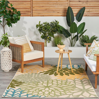 Nourison Home Aloha Tropical Indoor/Outdoor Green Multicolor 3'6" x 5'6" Area Rug, Easy Cleaning, Non Shedding, Bed Room, Living Room, Dining Room, Backyard, Deck, Patio (4x6)