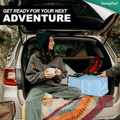 SUNNYFEEL 49''L 550lbs Heavy Duty Wagon Cart Foldable with Wheels,Extra Long Fold Up Wagons Carts with Side Pocket and Brakes for Camping Sports Garden Shopping (Blue)