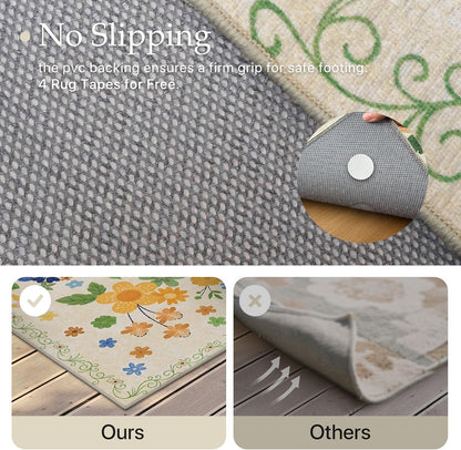 GENIMO Indoor Outdoor Area Rug 5' X 7' Waterproof, Washable Door Mat Non Shedding, Easy Cleaning Floral Outdoor Carpet for Patio, Entryway, Porch, Bathroom, Living Room, Bedroom, Backyard