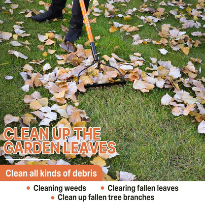 Garden Rake Heavy Duty with Orange Fiberglass Handle - 14-Tooth Metal Yard Hard Rake for Gardening, Farming, and Yard Work ,57 Inch